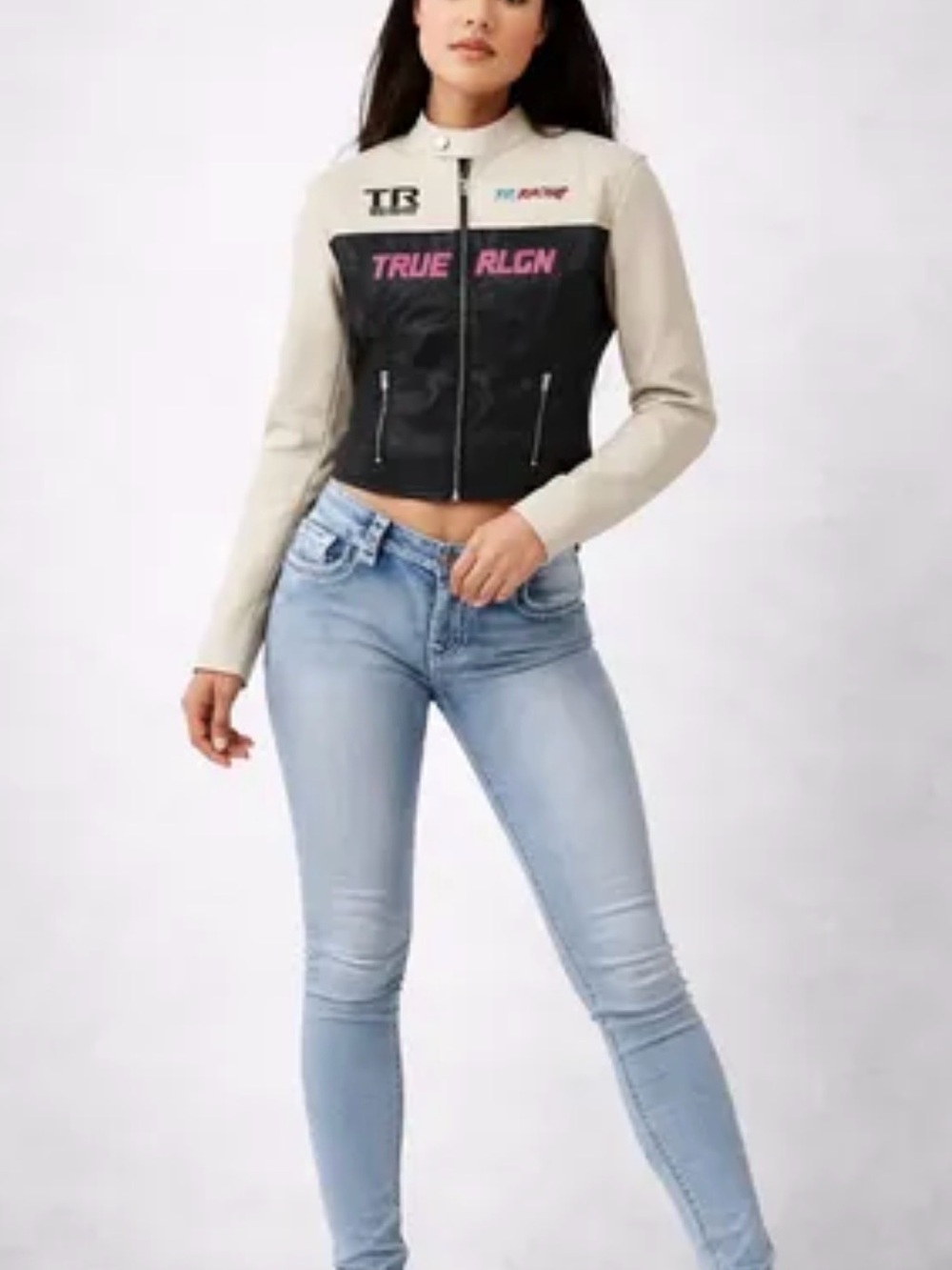 True Religion Women’s Panel Faux Leather Moto Jacket